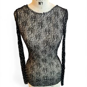 Zara Y2K Black Sheer Lace Long-Sleeve Top with Bead Details